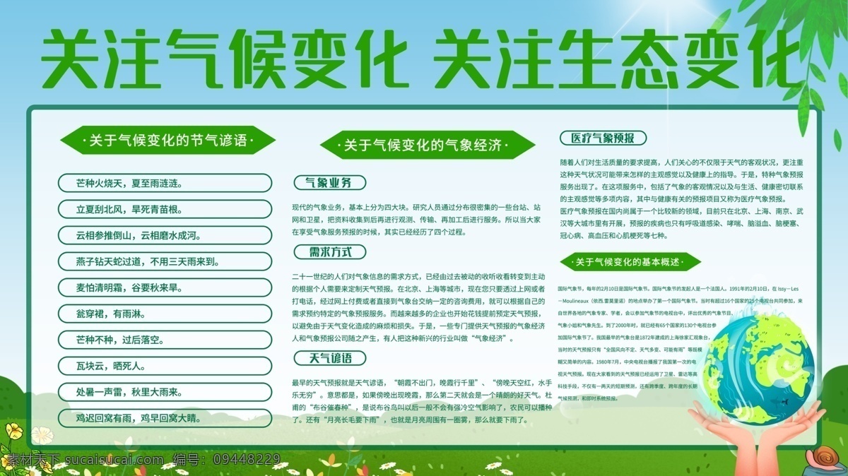 关注 气候 变化 宣传栏 关注气候变化 关注生态变化 国际气象节 宣传展板 广告栏