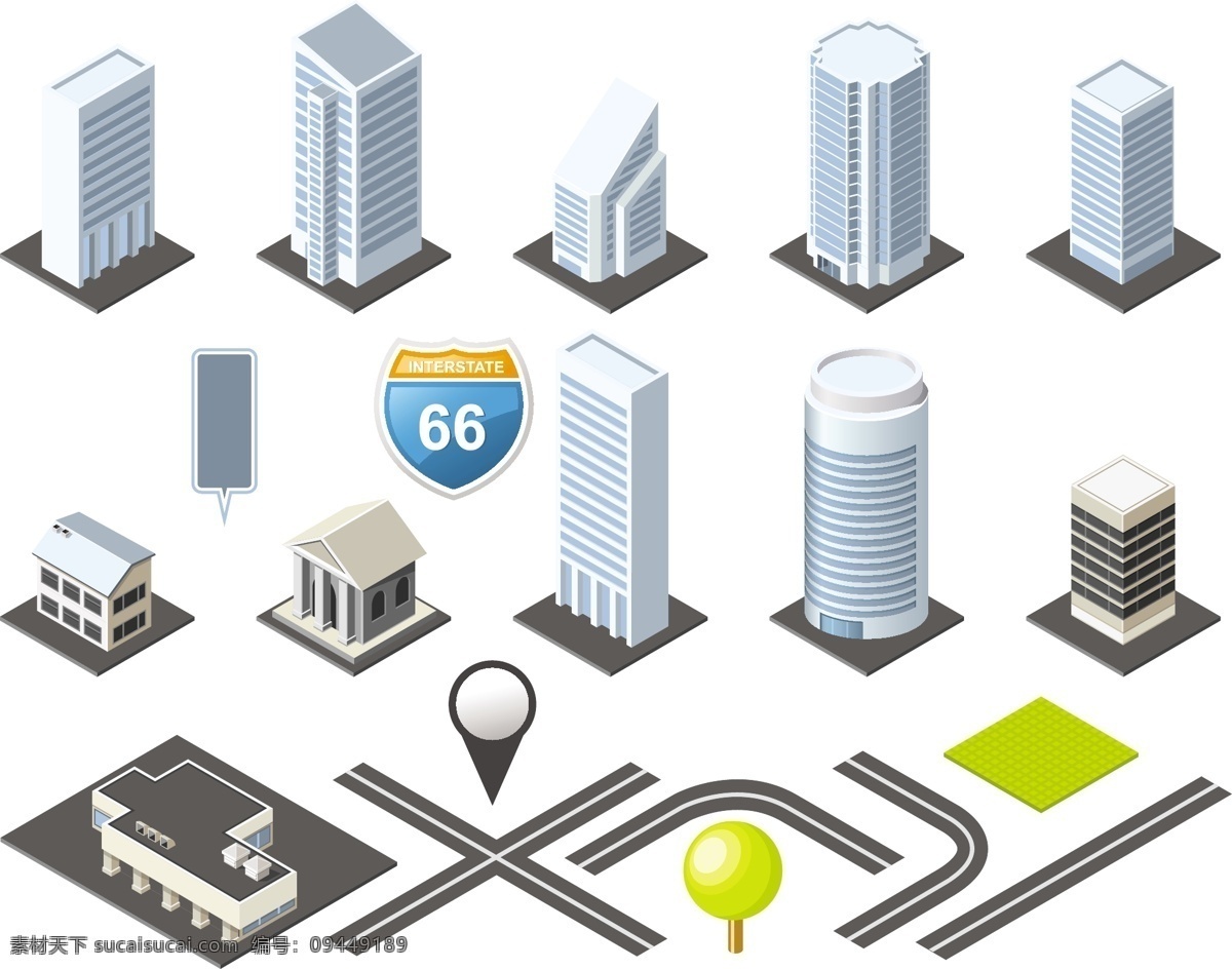 建筑效果图 建筑效果 3d建筑 建筑图标 路标 其他模板 矢量素材 白色