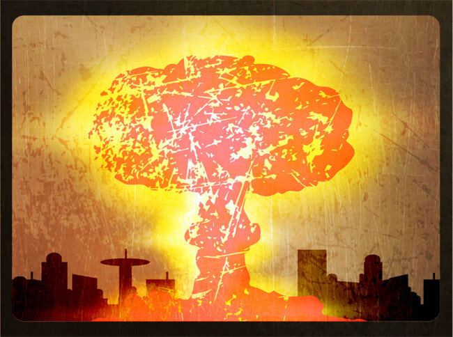 战争 核爆炸 爆炸图标 火焰 蘑菇云 原子弹爆炸 核武器 爆炸漫画 底纹背景 底纹边框 矢量素材