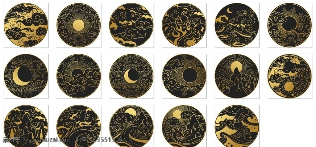 中式花纹线图 星月 星星 月亮 高端 中国风 新中风 底纹边框 花边花纹