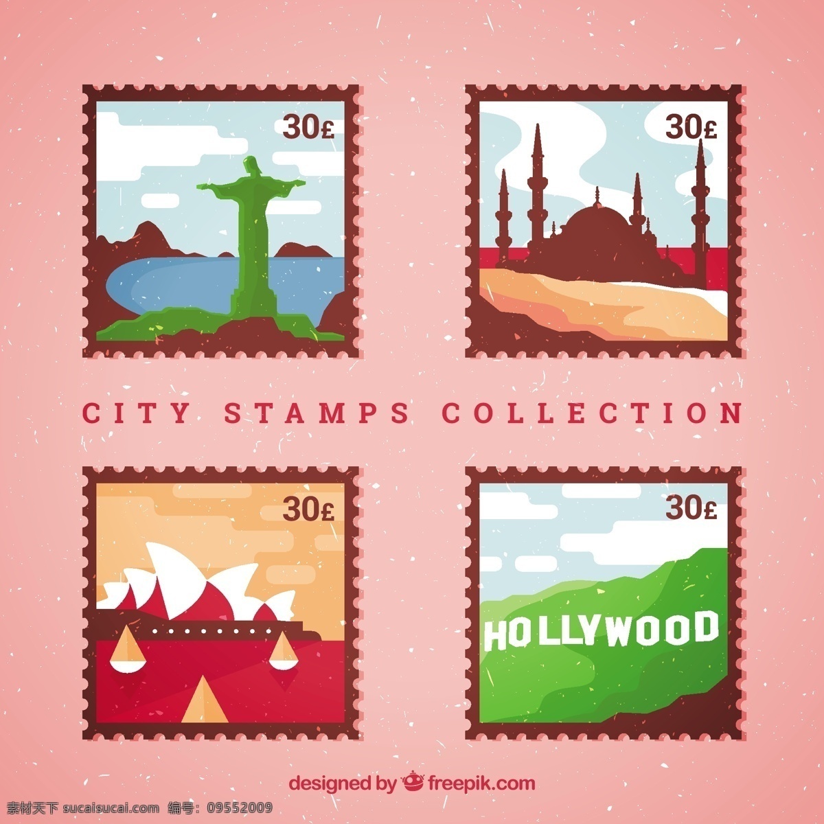 各种 城市 邮票 图标 城市邮票