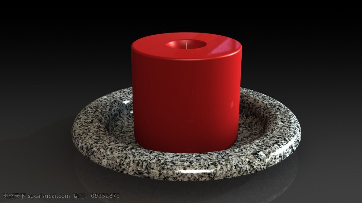 一个 花岗岩 板 红 蜡烛 石材 sldprt 黑色
