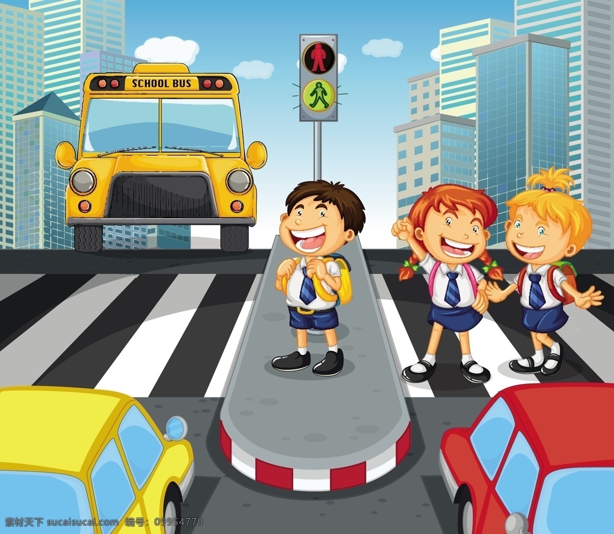 学生过马路 学生 过马路 卡通 交通 安全 儿童 路口 道路 安全教育 横道线 放学路上 上学路上 卡通儿童 卡通设计