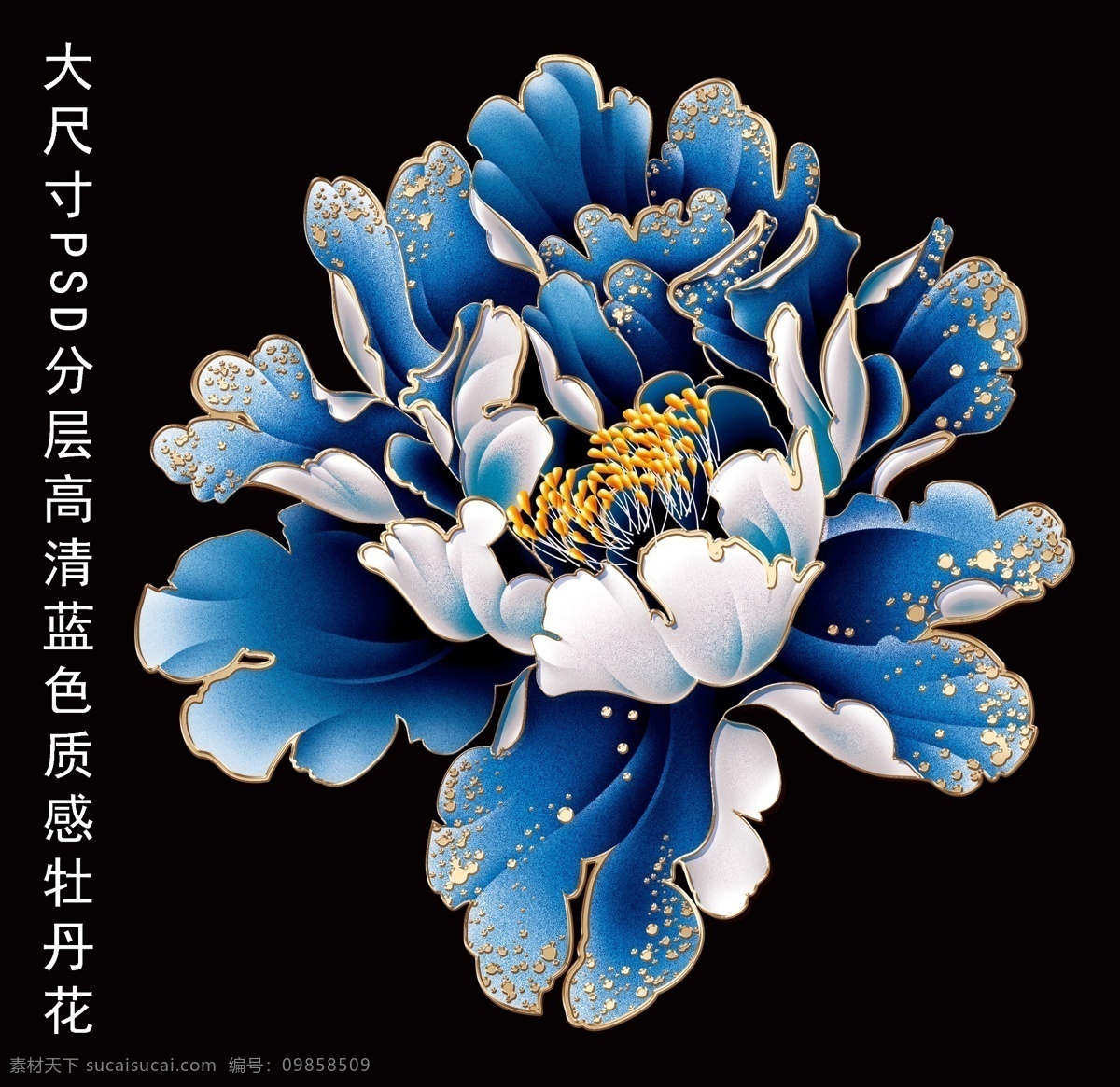 牡丹 金边牡丹 蓝色牡丹 高清 300 礼盒 中国风 中秋 分层 源文件
