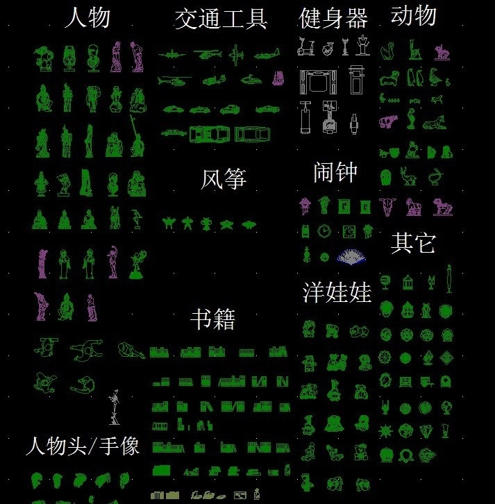 cad 装饰物 模板 人物 交通工具 手势 各式门 柱子 cad设计图 源文件 dwg