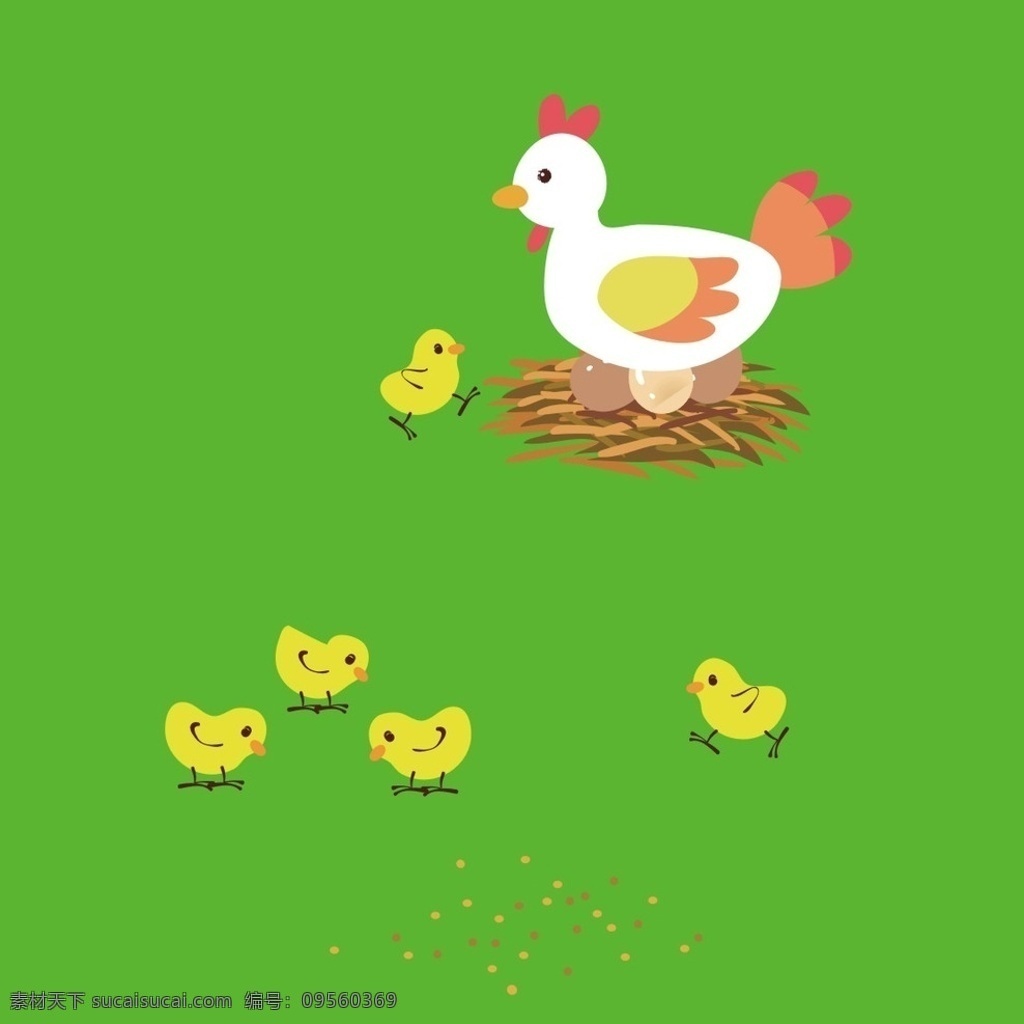 小鸡矢量图 卡通鸡 农场鸡 小鸡一家 鸡妈妈带小鸡 动物 卡通 动漫动画 动漫人物