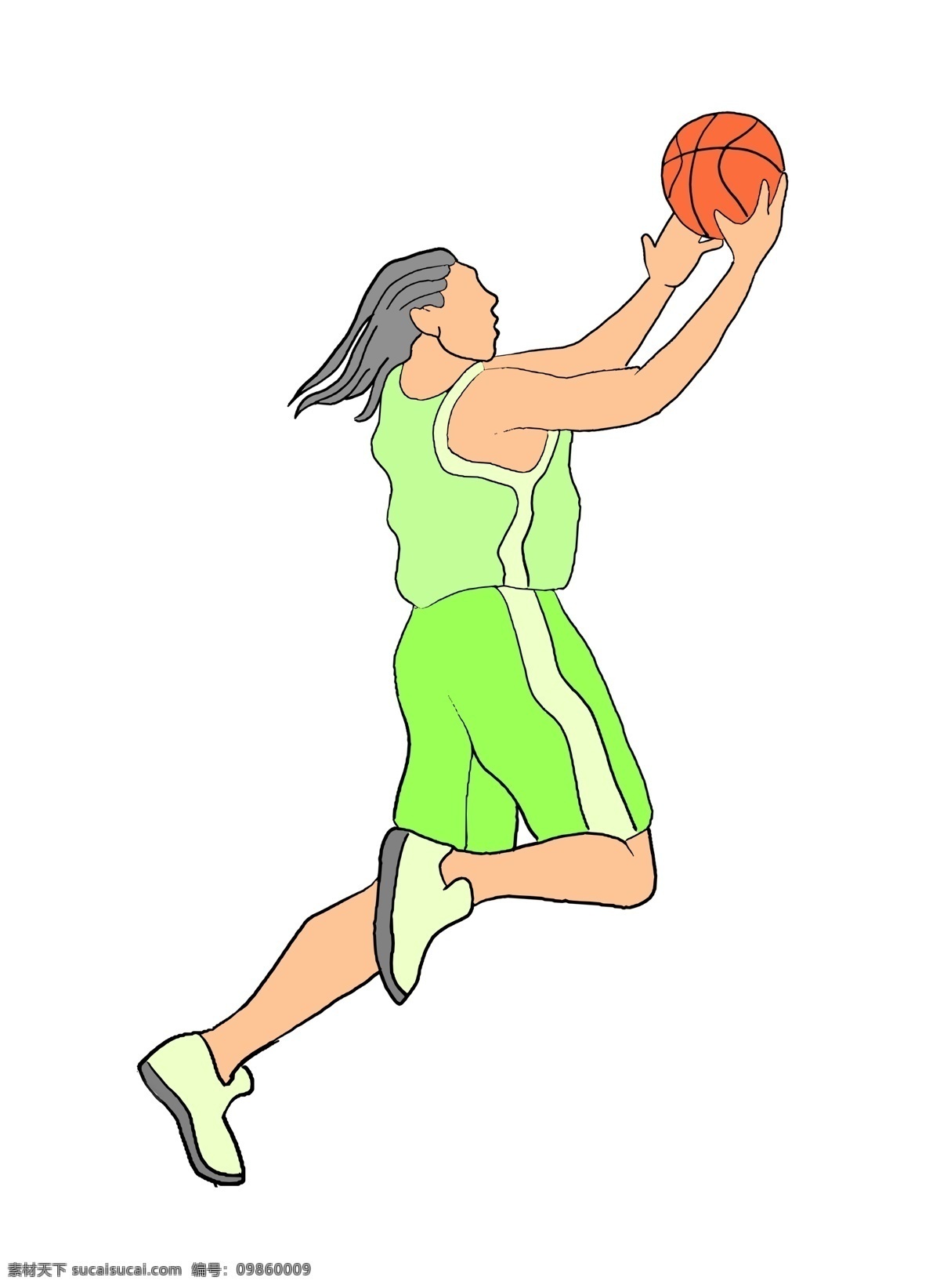 户外 篮球 男孩 小 黄色的篮球 运动健身 户外运动 绿色的球服 卡通的人物