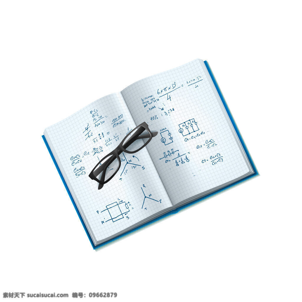 手绘 笔记 眼镜 元素 蓝色 笔记本 公司 图形 学习 矢量