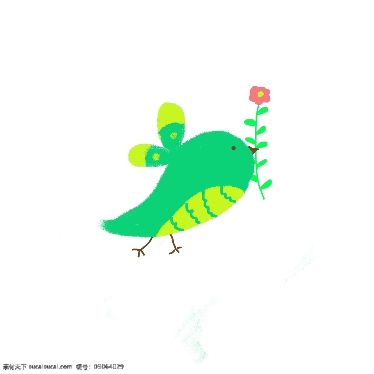 可爱 卡通 小鸟 免 抠 卡通的小鸟 可爱的小鸟 绿色的小鸟 拿花的小鸟 简约的图形 简笔的小鸟 简单的小鸟