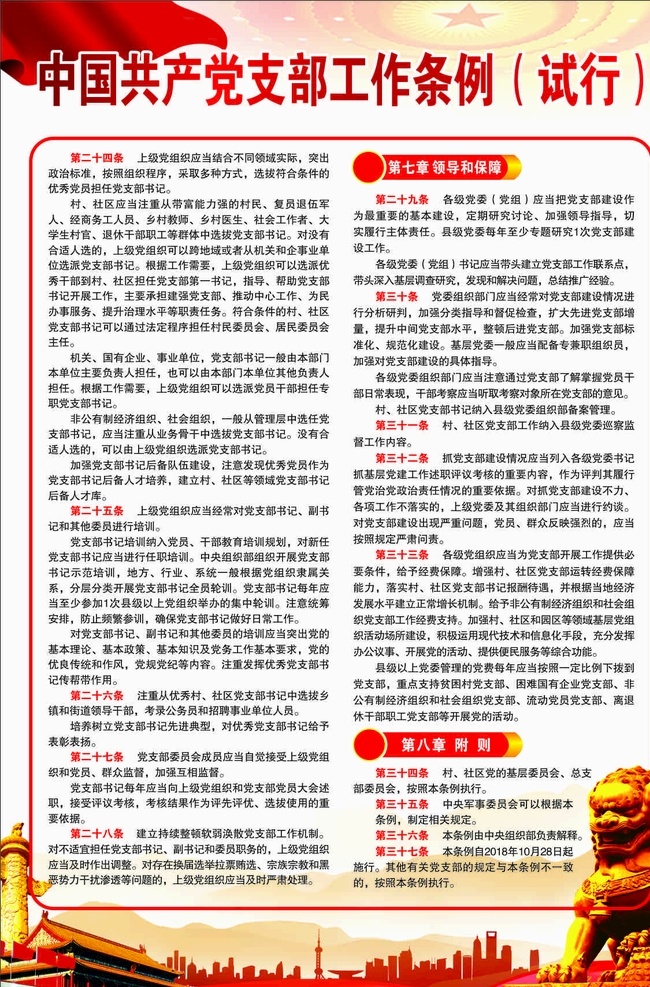 中国共产党 支部工作 条例 工作条例 试行 支部工作条例 党建 深入解读 室内广告设计