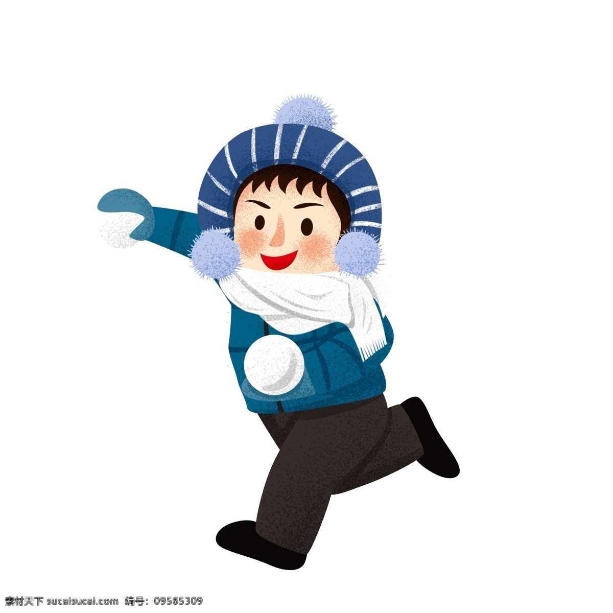 冬天 打雪仗 男孩 插画 人物 商用 元素 彩绘 冬季 雪球 玩耍 东北小孩