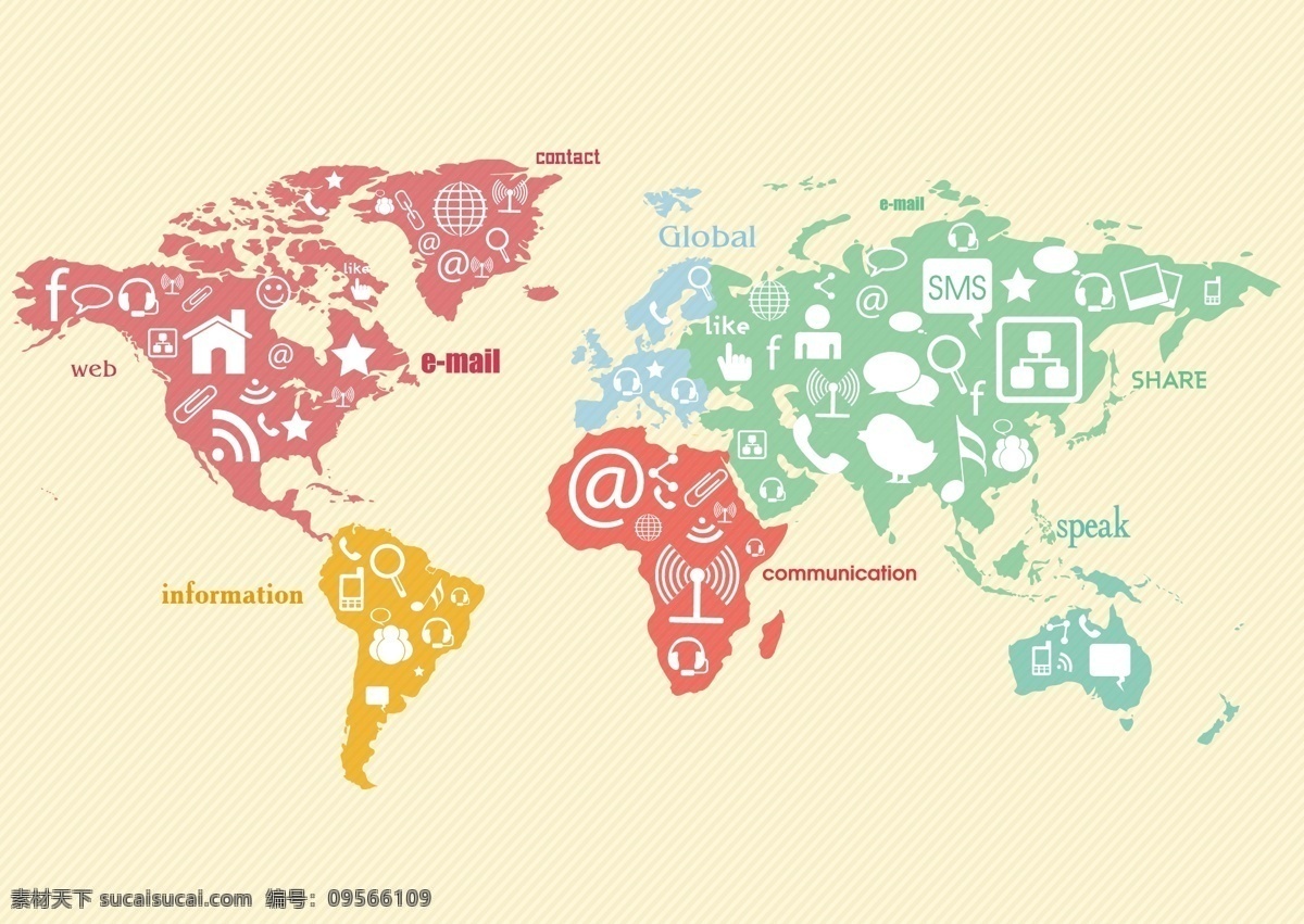数字 社会 通信 接口 自由 矢量 地图 插图 社会通信 世界 世界地图 矢量图