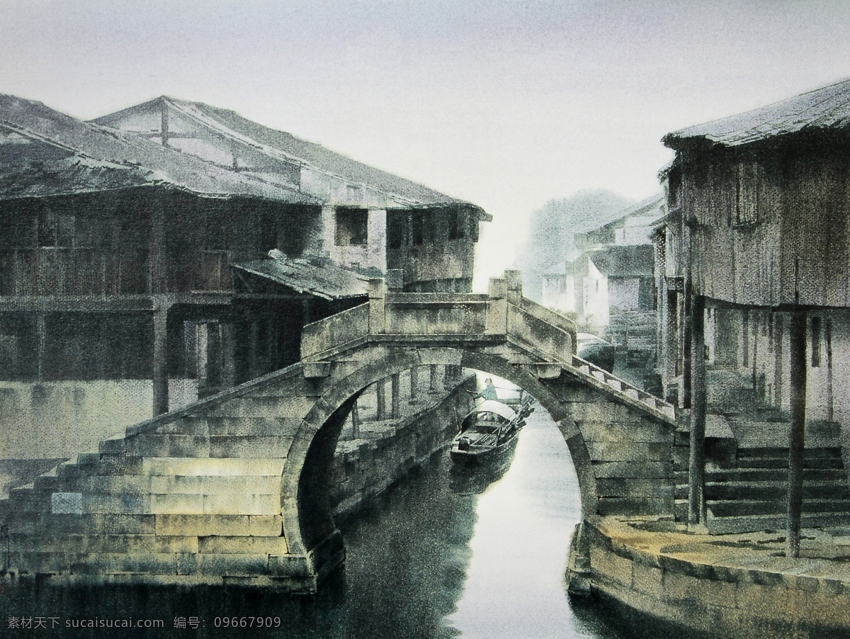 传统 船 倒影 风景 古朴 古镇 绘画书法 老 水乡 水彩画 设计素材 模板下载 水乡水彩画 水彩 水彩风景画 民居 中式 老房子 青石 石桥 桥 小河 水面 民间古迹 刘寿祥水彩 文化艺术 装饰素材 山水风景画