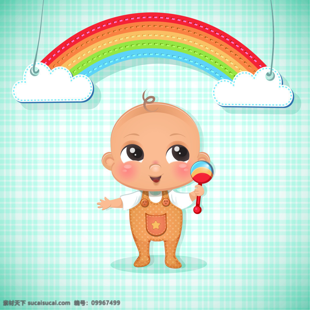 手绘 婴儿 卡通 矢量 背景 彩虹 底纹 格纹 母婴 童趣