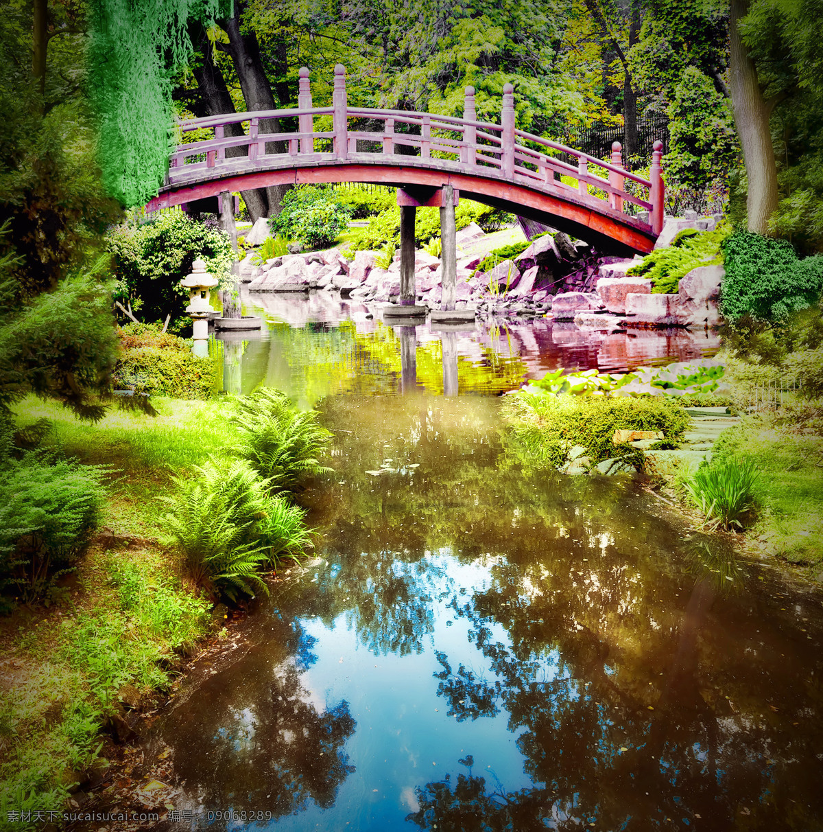 小桥流水 绿色 树木 大自然 草地 植物 小桥 石桥 流水 自然风景 自然景观 黑色