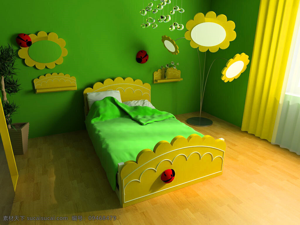 卡通 风格 儿童 房 装修 广告 背景 背景素材 素材免费下载 小床 绿色