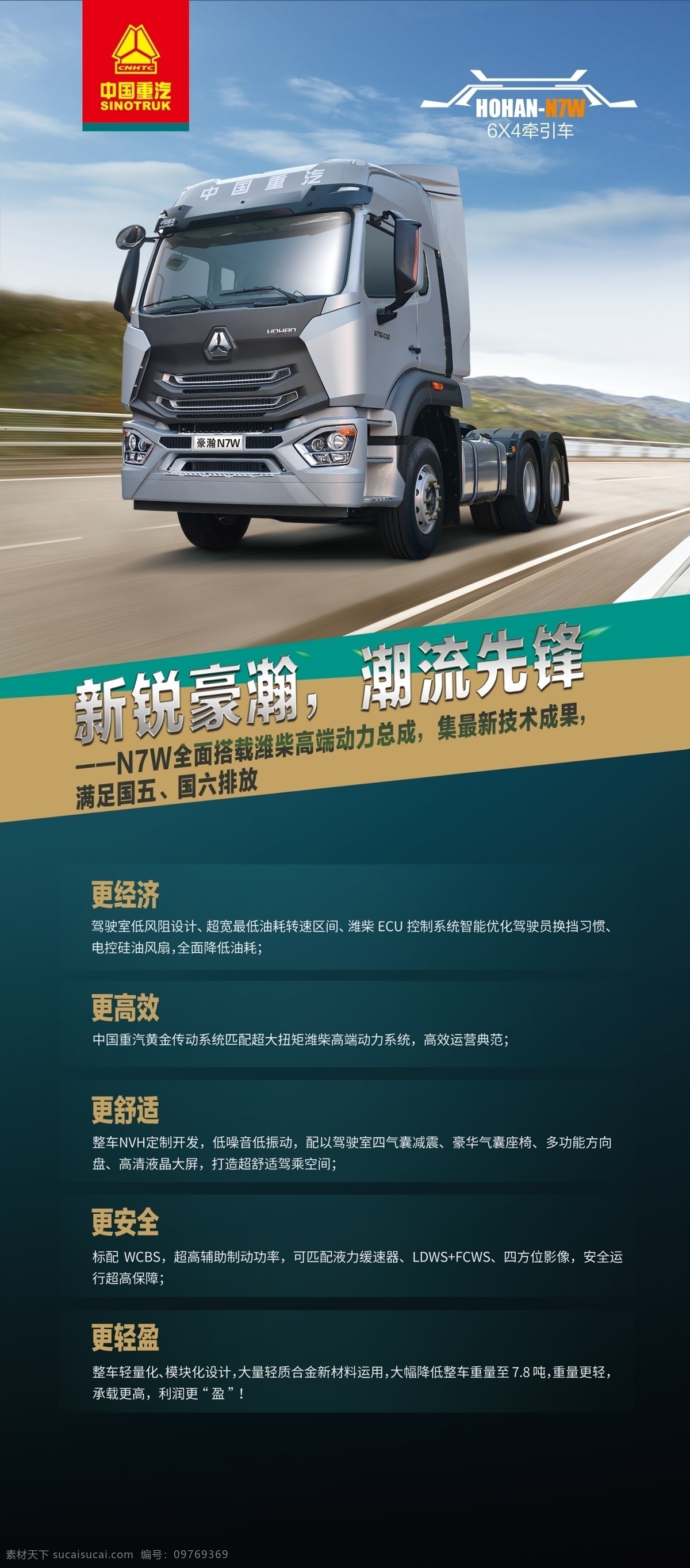 豪瀚n7w 牵引车 展架 画面 重汽 豪瀚 n7w 潍柴动力 货车 商用车 物流 运输 货运 分层