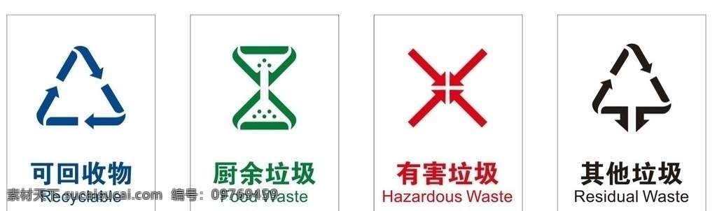 2019 版 新版 垃圾 分类 标识 垃圾分类 红色 蓝色 标志图标 公共标识标志