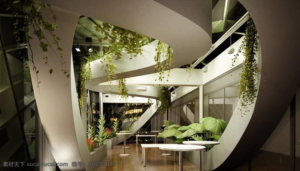 室内模型 休闲区 植物 商场 会客区 植物房 大厅 大堂 绿色办公 max模型 3d模型 evermotion 3d设计 max