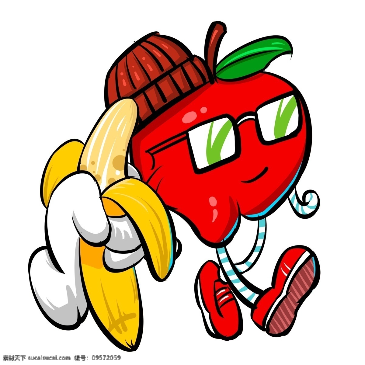 香蕉 苹果 人潮 漫 卡通 插画 苹果人 漫画人物 手绘 潮漫