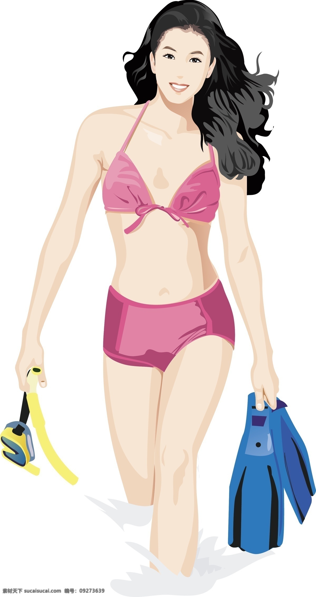 女孩 潜水 海边 美女 矢量图 女孩潜水 矢量人物