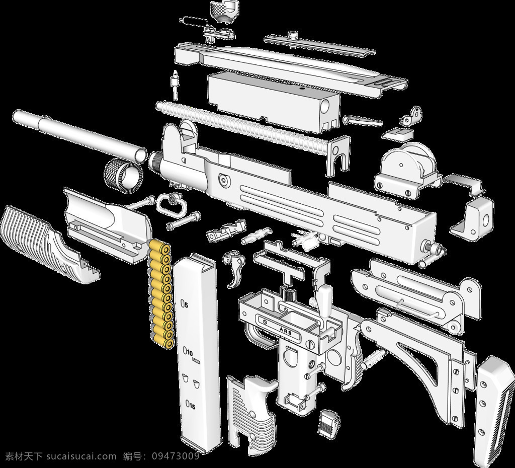 乌兹 冲锋枪 9mm 枪支 武器 冲锋 鲁格 3d模型素材 其他3d模型
