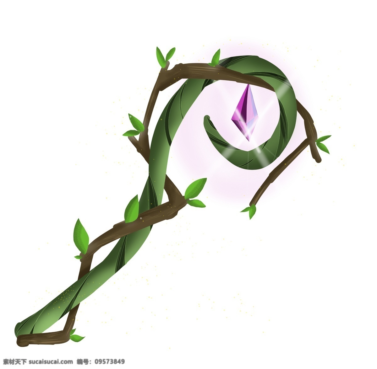游戏 钻石 装饰 插画 游戏钻石 绿色的叶子 紫色的钻石 植物装饰 游戏插画 卡通植物 立体植物