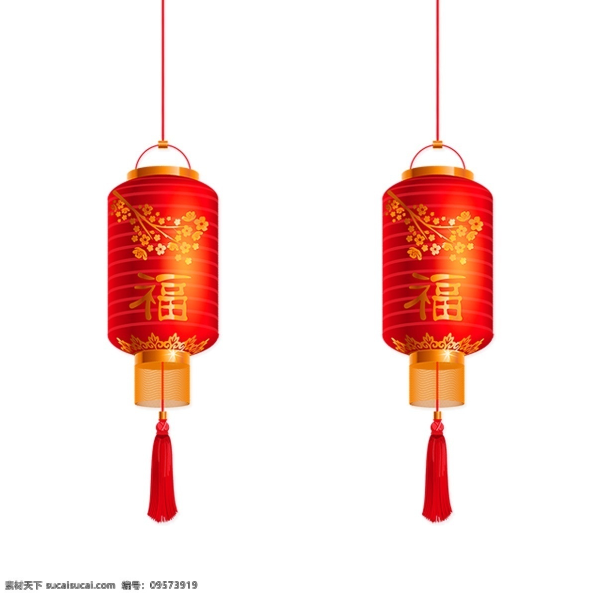 红色 创意 传统 灯笼 元素 悬挂 光泽 绳子 穗子 喜庆