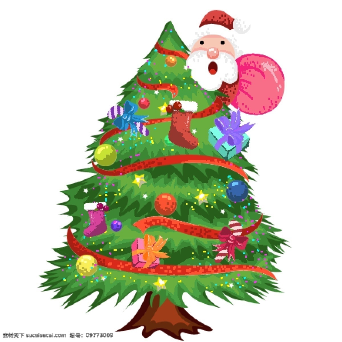 彩绘 圣诞树 圣诞老人 复古 像素 化 商用 元素 创意 节日装饰 八十年代复古 像素化设计 彩色圣诞树 节日元素