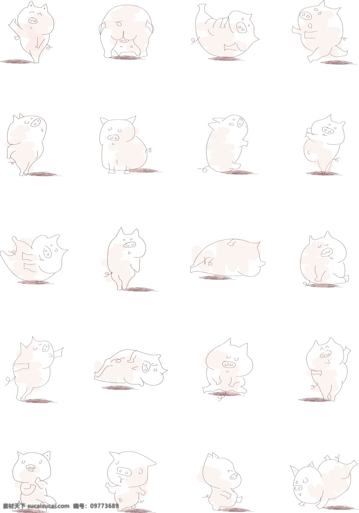猪年 简约 卡通 手绘 儿童 简 笔画 元素 简笔画