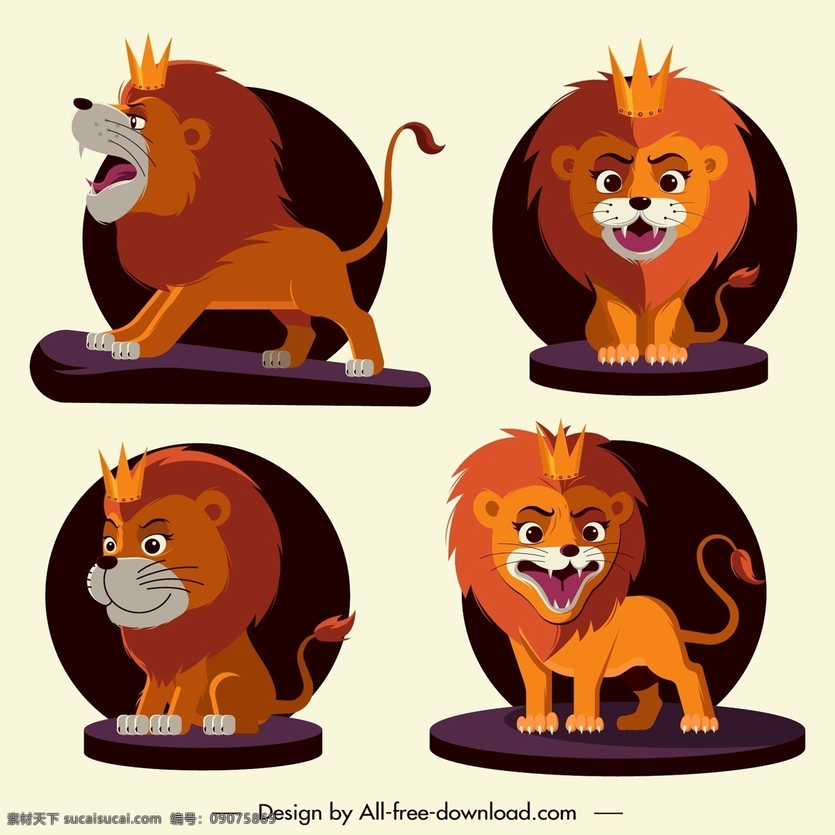 卡通 狮子 王冠 野生动物 矢量图 矢量 高清图片