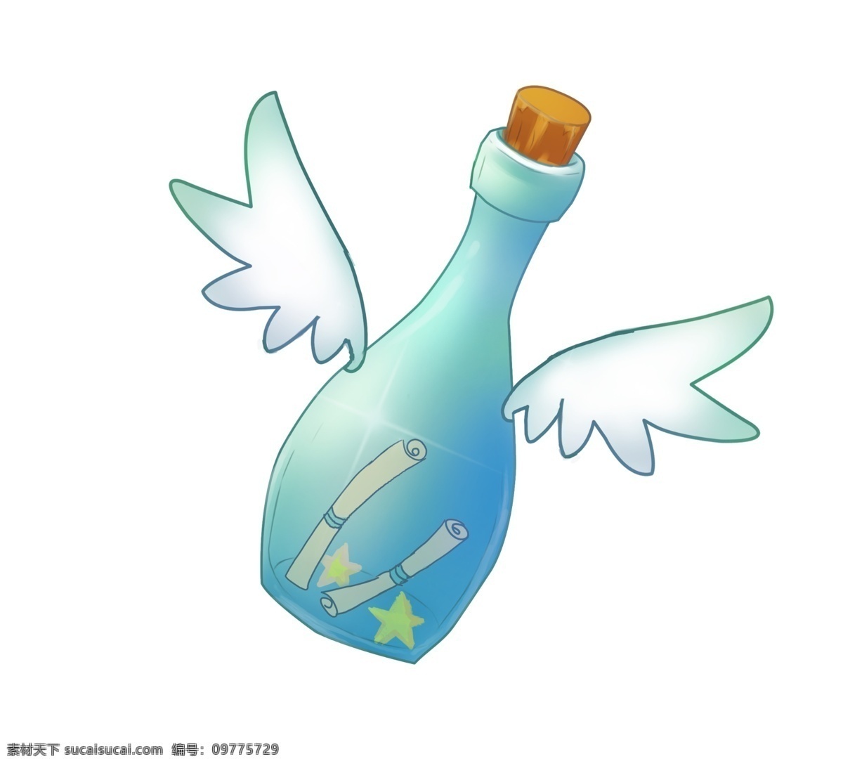 蓝色 翅膀 漂流 瓶 插画 梦幻漂流瓶 蓝色漂流瓶 翅膀漂流瓶 天使漂流瓶 带 蓝色翅膀