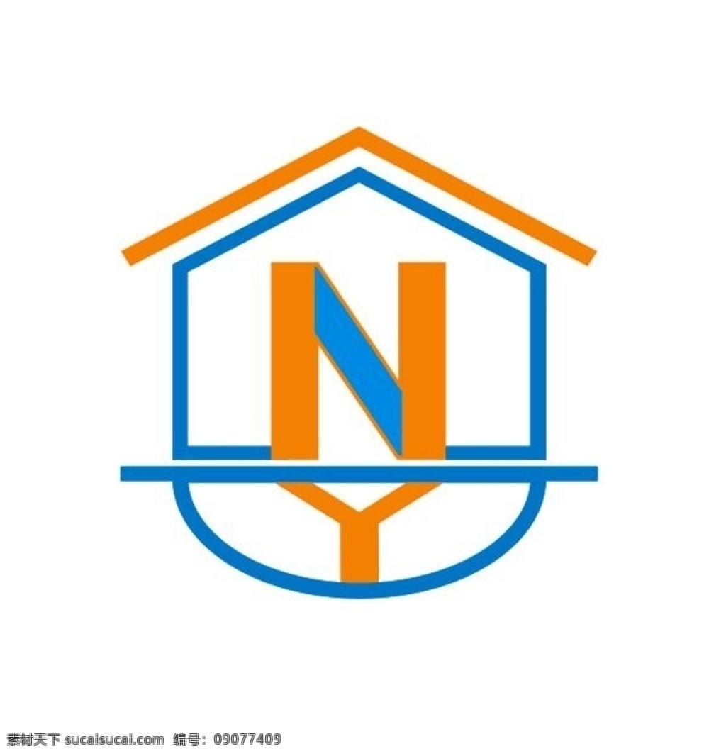 n y 建筑 logo ny字母橙色 蓝 色 环保 创意 房屋 建筑设计 logo设计 企业logo 印刷图案 矢量 标志 logo标志