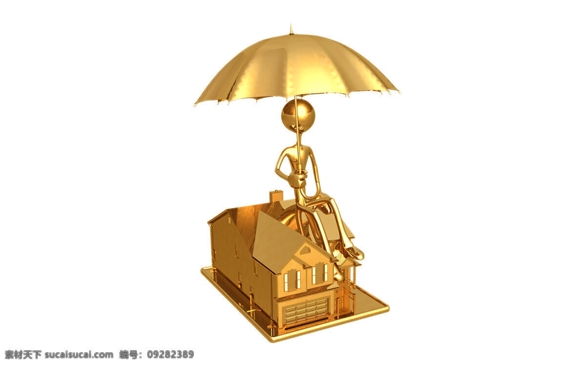 3d人物 金色人物 雨伞 房子 高清图片 可爱小人 三维人物 3d小人 商务人物 商务小人 3d设计