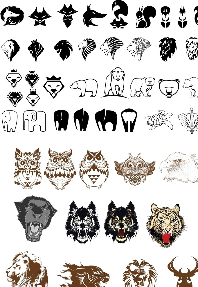 动物 头 手绘 简 笔画 狐狸 狮子头 大象 鹦鹉 虎 标志图标 其他图标