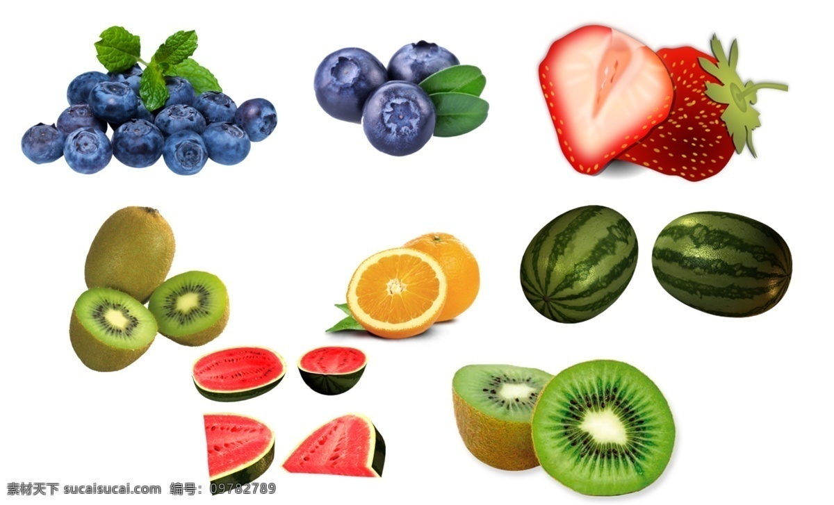 水果素材图片 蓝莓 草莓 猕猴桃 橘子 西瓜