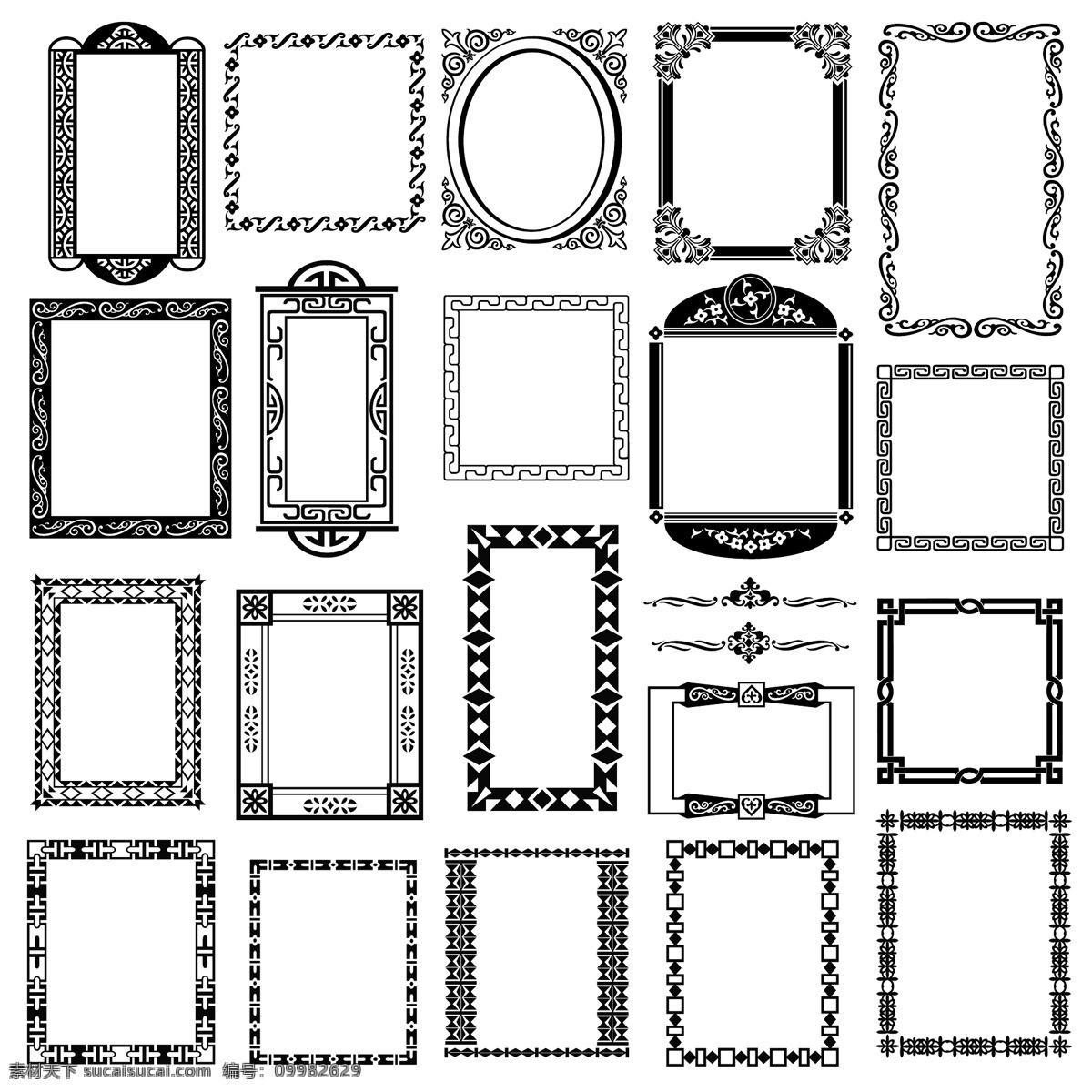 黑白 花纹 边框 边角 矢量 矢量素材 纹样 样式 矢量图 其他矢量图