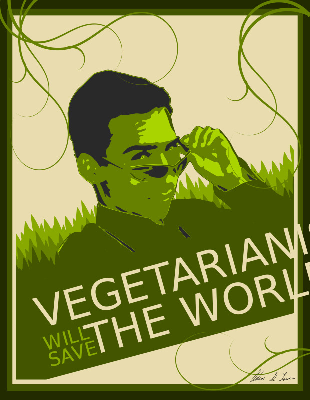 素食主义 会 拯救 世界 吃 革命 环境 健康 绿 食品 蔬菜 饮食 植物 海报 素食主义者 插画集