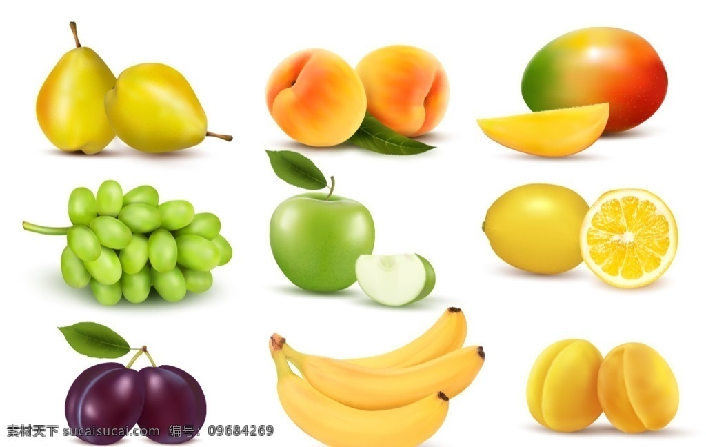 整齐 排列 水果 矢量 蔬果 新鲜的水果 香蕉 苹果 蓝莓 青葡萄 果肉 文化艺术 绘画书法