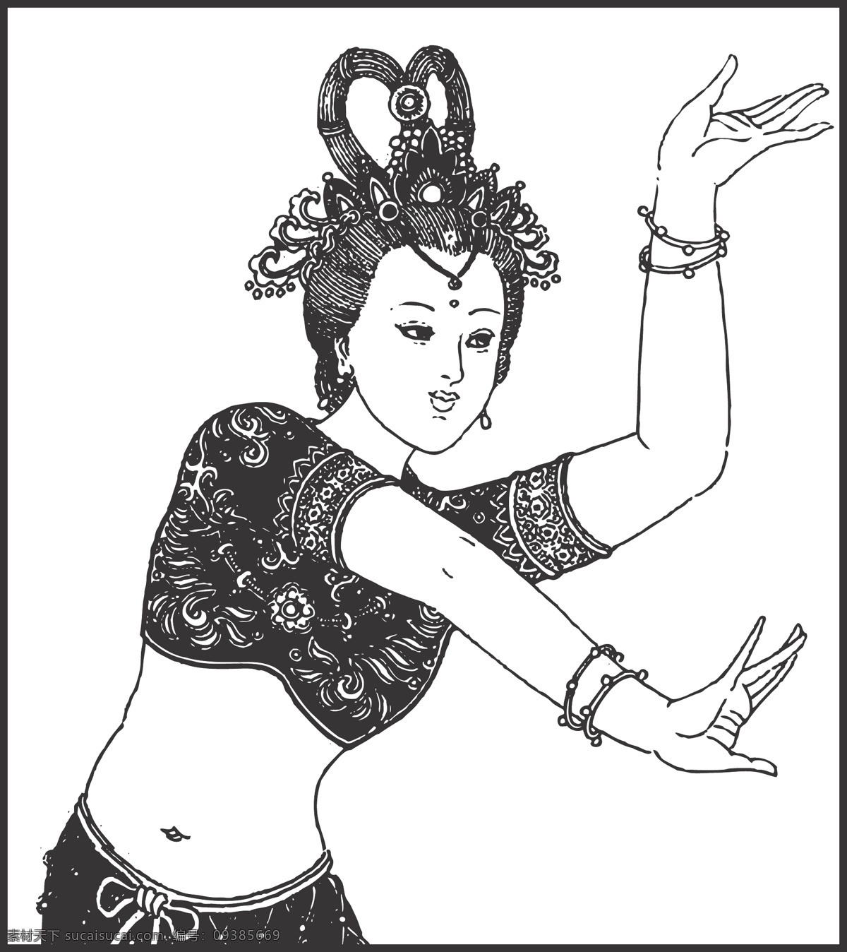 人物 贵妇 优雅 舞蹈 插画 装饰 线条 矢量 白描 仕女白描图 人物图库 女性妇女