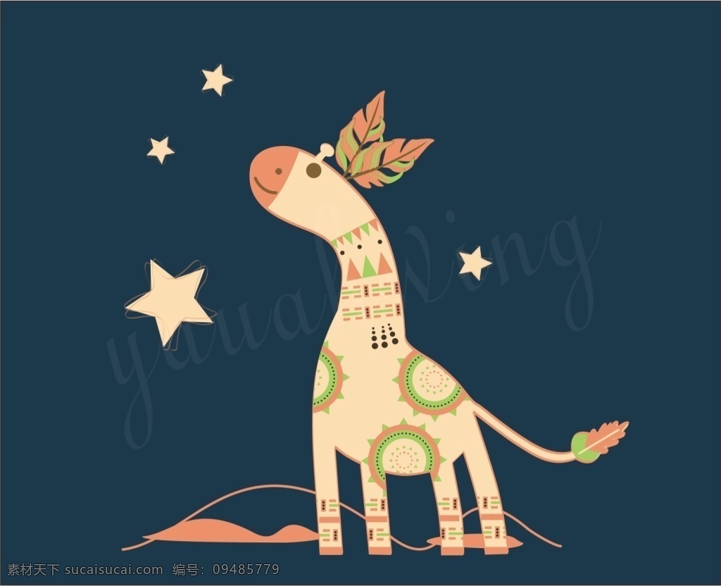 卡通长颈鹿2 长颈鹿 场景插画 星星