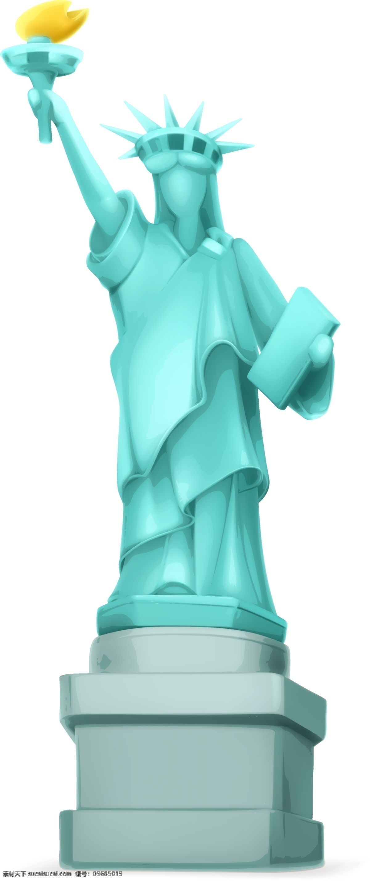 手绘 自由 女神像 元素 蓝色 女神 雕像 美国 标志 火把