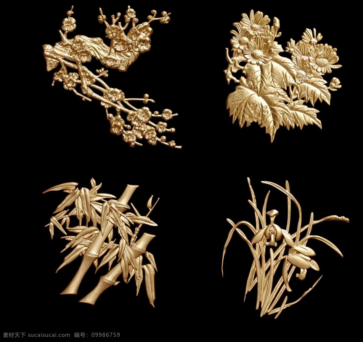 梅兰竹菊 梅 兰 竹 菊 草图 花草 花纹 psd素材 分层 源文件