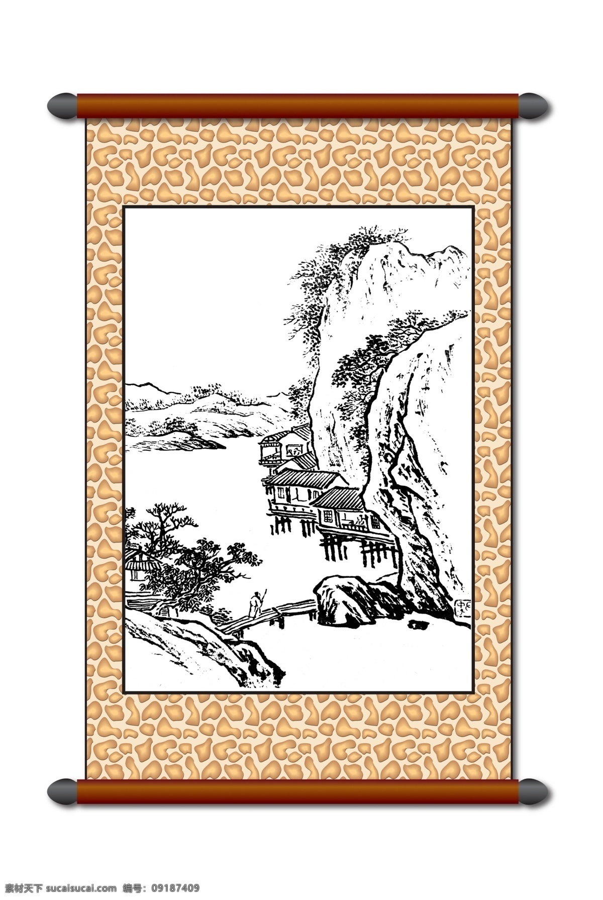 分层 白描 版画风景 传统画 风景 风景画 高山 工笔 模板下载 白描风景 山水画 古建筑 山峰 房屋树木 线描 美术 黑白稿 卷轴画 挂画 中国风 古画 艺术画 文化艺术 绘画书法 设计图库 源文件 家居装饰素材 山水风景画
