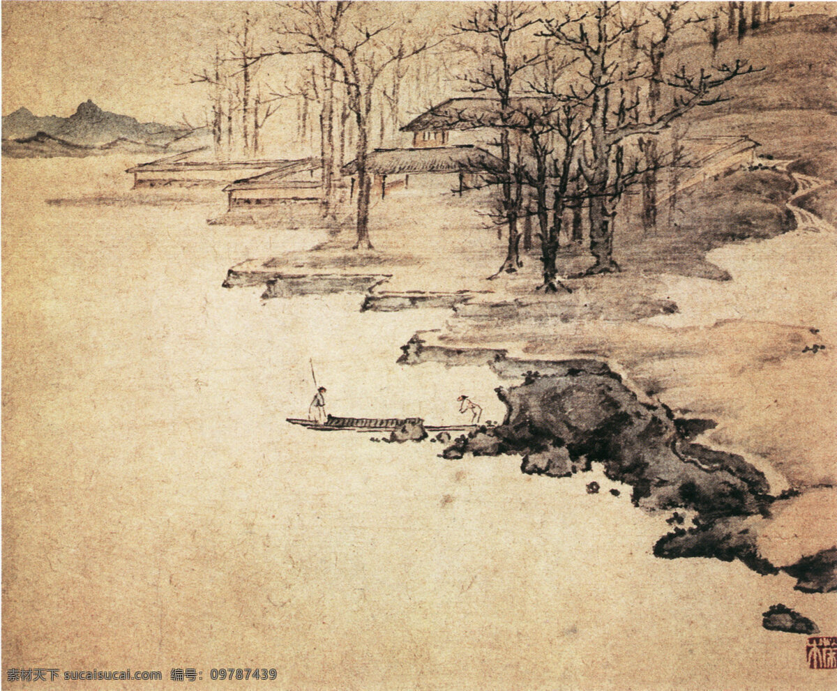 山清水秀 古代 林间 林木 名画 山水 树林 中国画 家居装饰素材 山水风景画