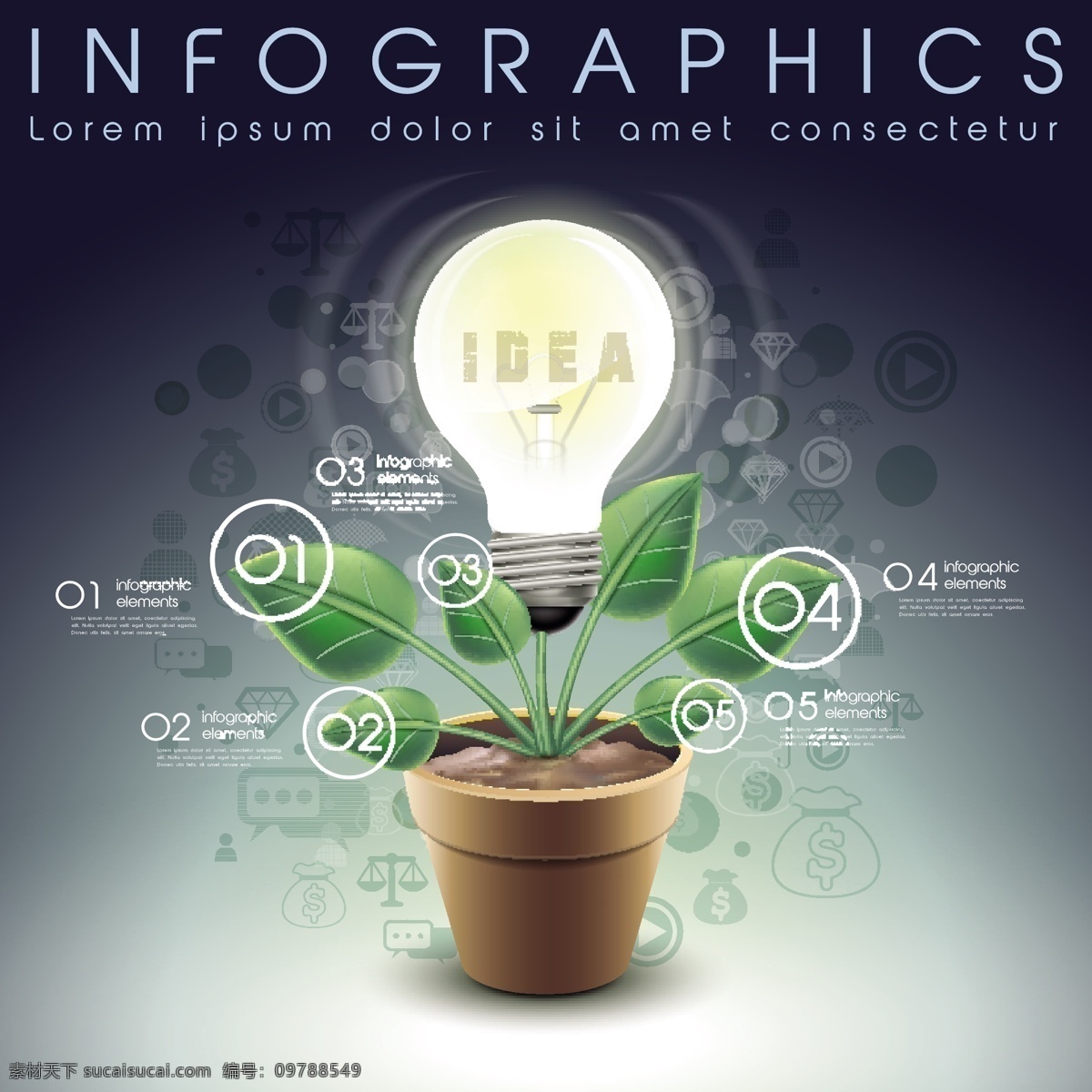 创意 信息 图表 矢量 创意素材 灯泡 花盆 商务信息 信息图表 商务 格式 矢量图 商务金融