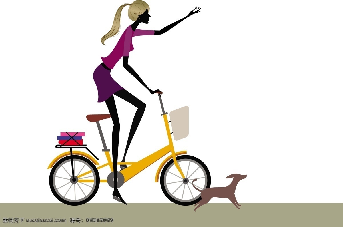 自行车运动 矢量 免费 自行车 美女 美女骑行 骑行 狗 遛狗 矢量图