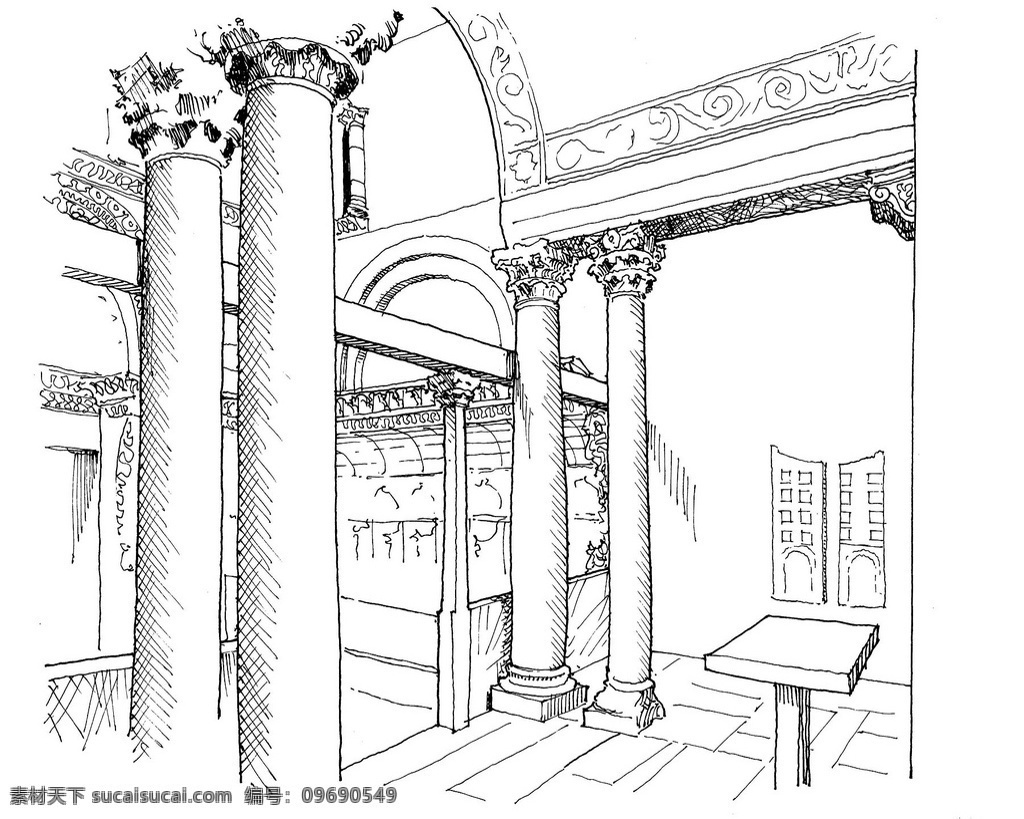 欧式 拱 门柱 效果图 建筑 平面图 手绘图 图纸 城堡 建筑施工图 建筑平面图 欧式建筑 建筑效果图 柱子 拱门