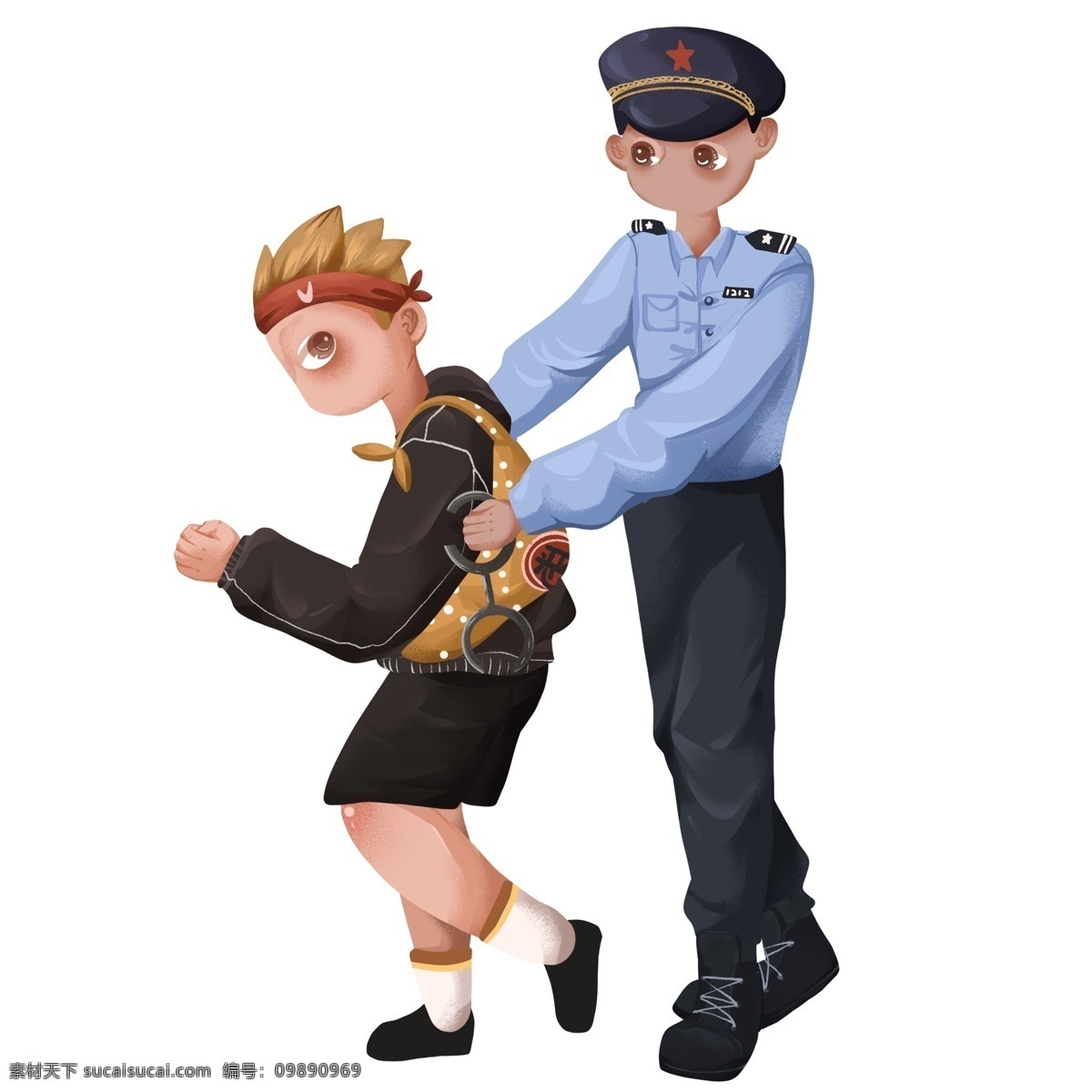 复古 手绘 警察 抓 小偷 插画 抓小偷 男孩 场景设计