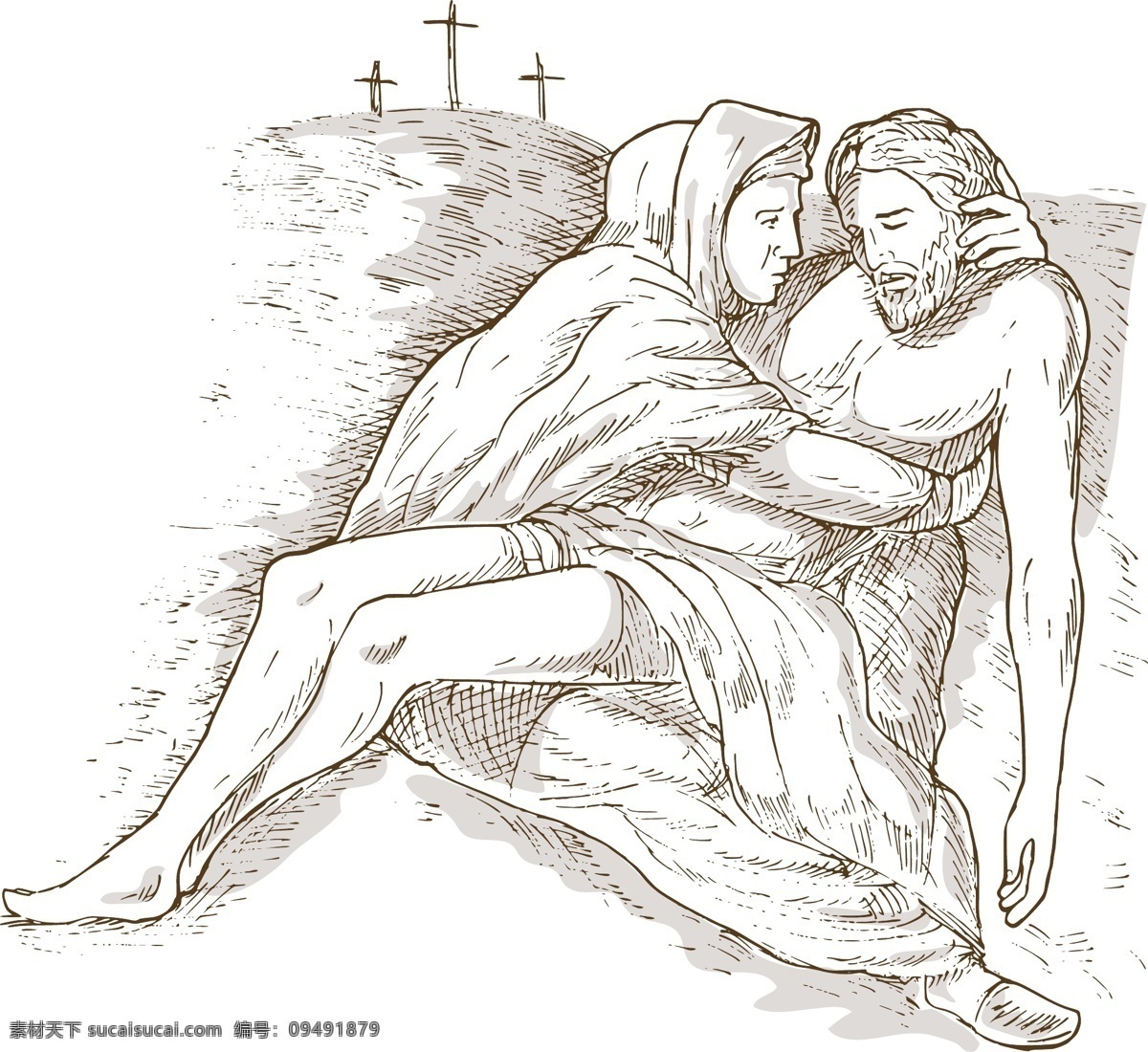 母亲 玛丽 死亡 耶稣基督 十字架 矢量图 日常生活